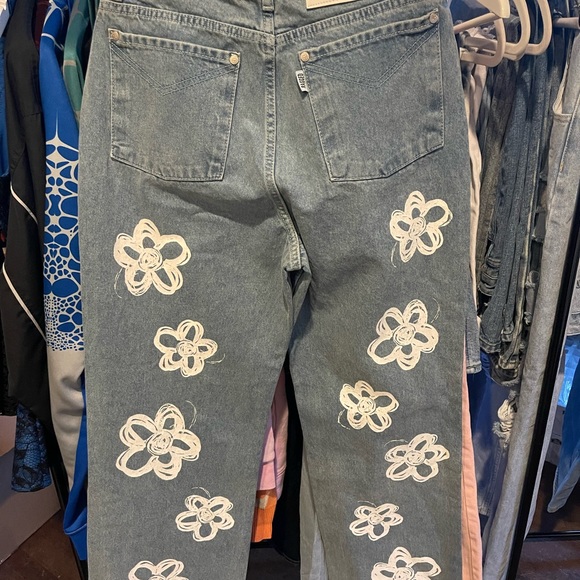 The Ragged Priest Straight Leg Jeans With Bleach Flower Print - Picture 4 of 5